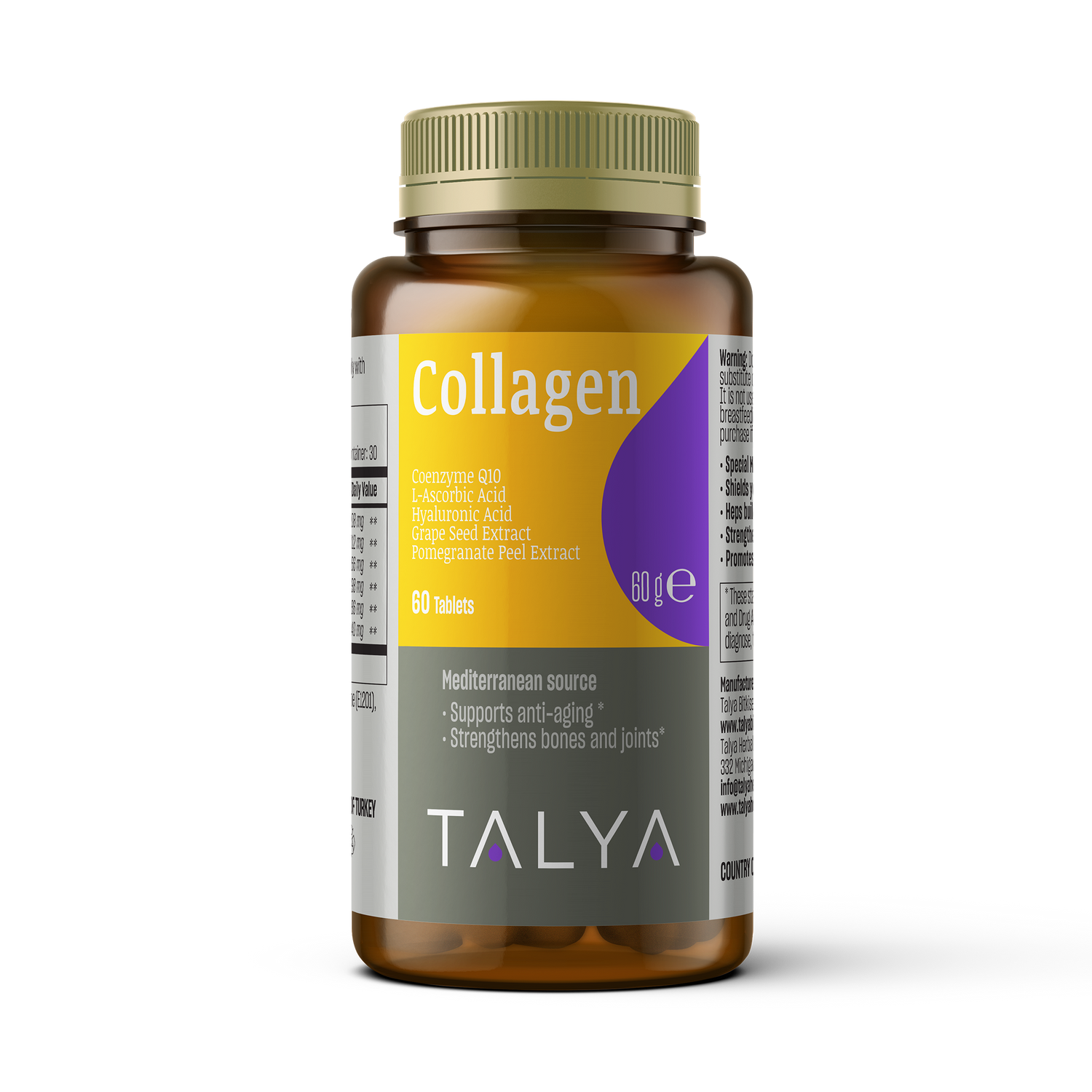 Talya Hydrolyzed Collagen - Hyaluronic Acid - Coenzyme Q10 - Vitamin C 60 Tablets