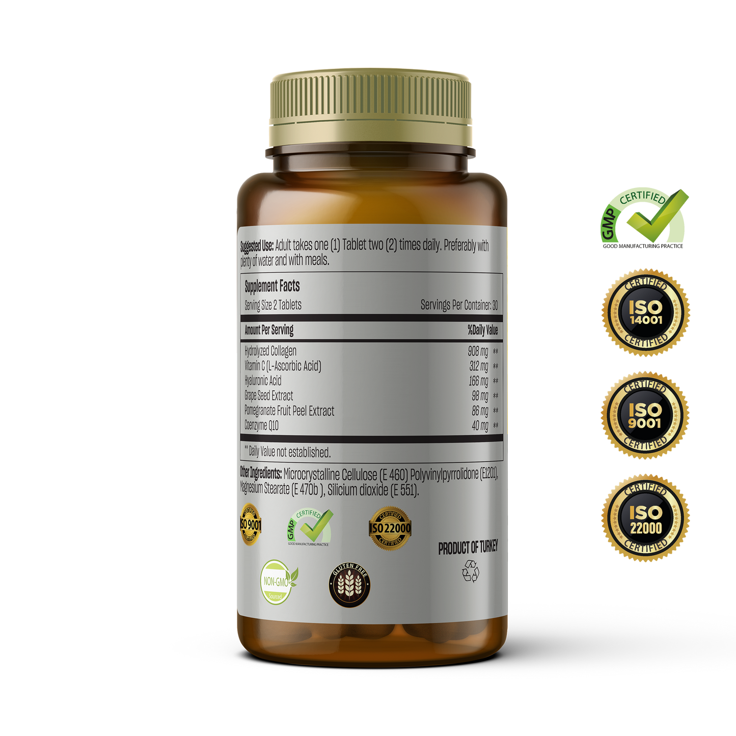 Talya Hydrolyzed Collagen - Hyaluronic Acid - Coenzyme Q10 - Vitamin C 60 Tablets